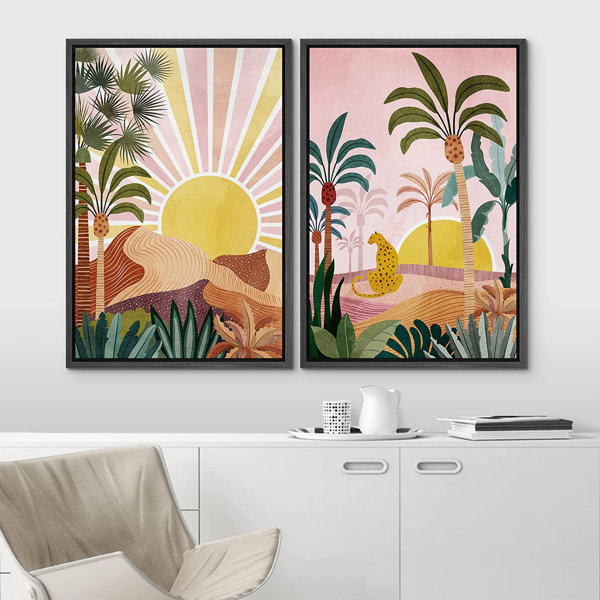 IDEA4WALL Framed Canvas Print Wall Art Set Sunlight Over Tropical